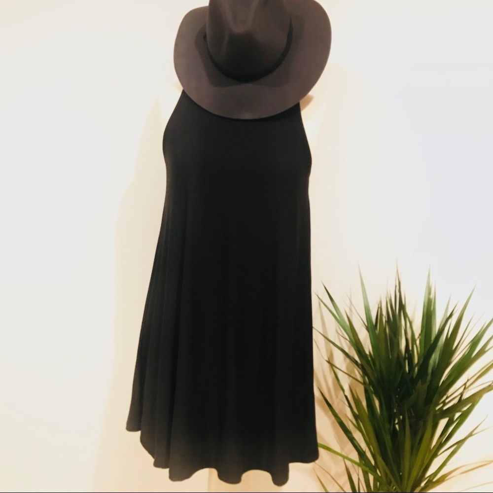 Mock Turtleneck Black Polyester Mini Dress